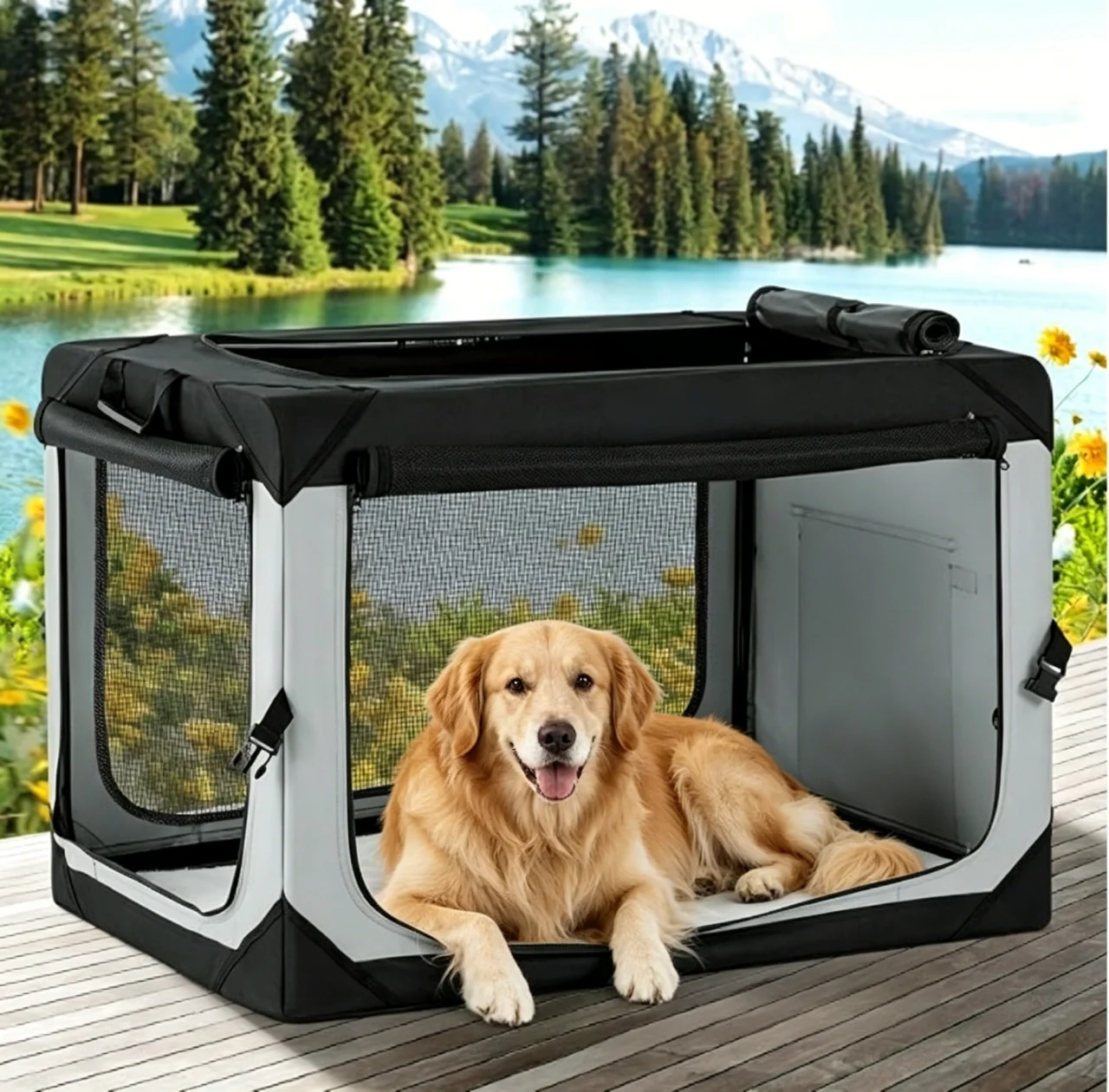 1 Portable Foldable Dog Car Travel Crate Kennel - Image 1